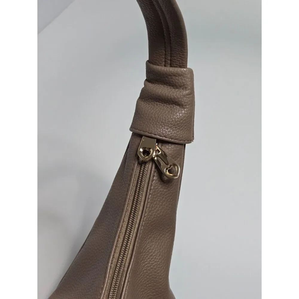 Rhinestone Pebble Grain Slouchy Hobo Bag | Large Shoulder Purse | Taupe Brown